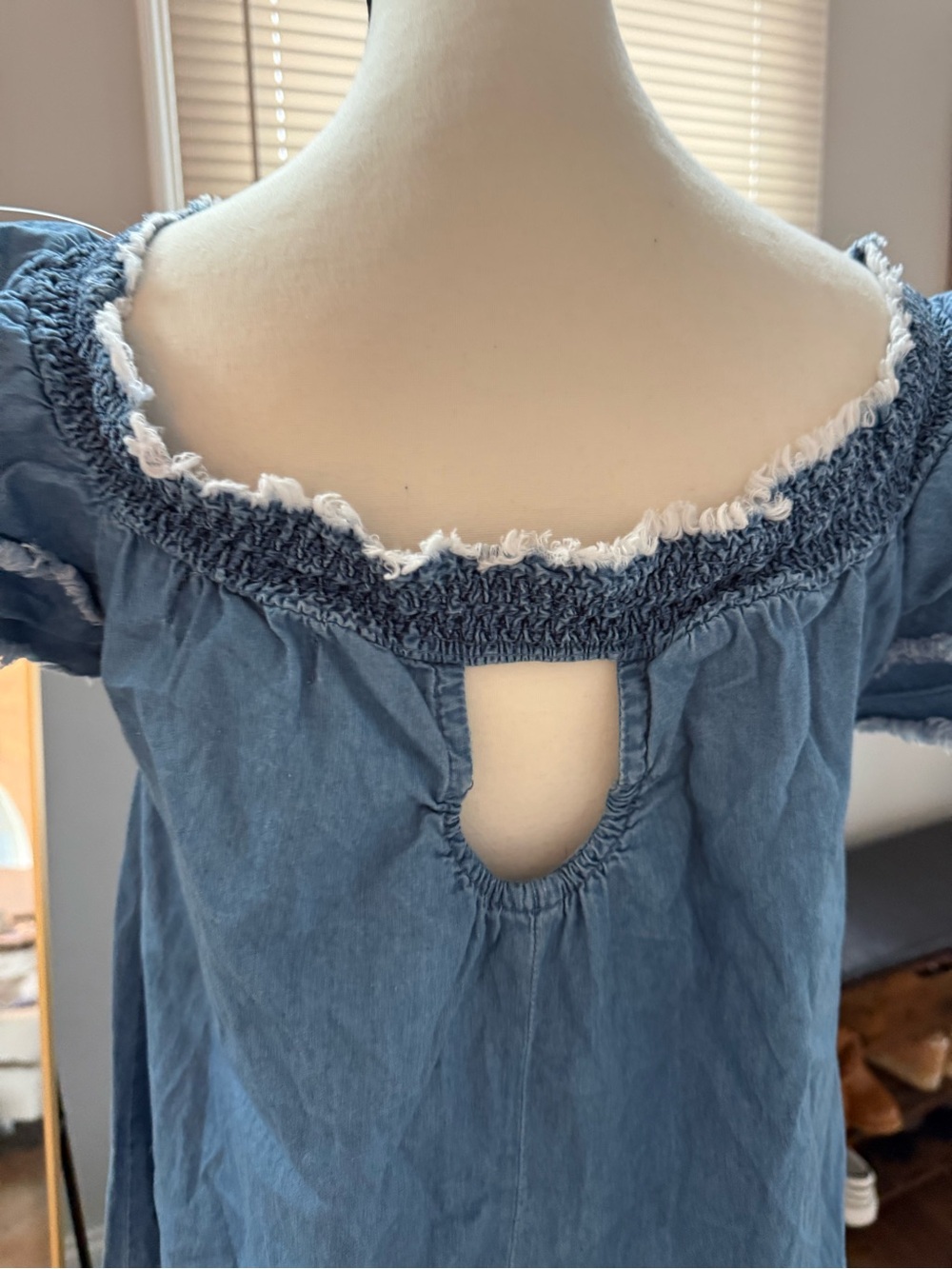 Derek Heart Blue Denim-Look Smocked Neck Mini Dress - Picture 8 of 12